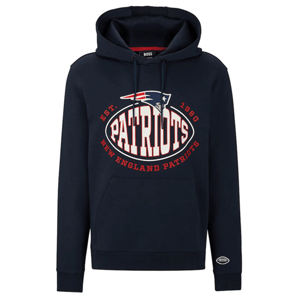 Men's New England Patriots Navy BOSS X Touchback Pullover Hoodie